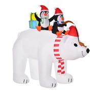 HOMCOM Ours polaire gonflable de No?l décoration gonflable de No?l 2,1 m lumières LED tissu imperméable avec ours polaire deux pingouins