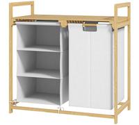 HOMCOM Panier à Linge avec Sac à Linge, Tiroir en Tissu, Bambou, 70x36x70 cm, Blanc/Bois