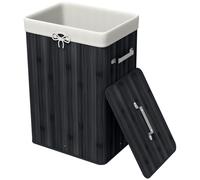 HOMCOM Panier à linge, boîte à linge, collecteur de linge avec couvercle, sac en toile, bambou, pliable, 72 L, Noir 40 x 30 x 60 cm