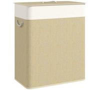 HOMCOM Panier à linge double 100 L, corbeille à linge sale en bambou avec couvercle, poignées en corde, doublure amovible pour salle de bain, chambre à coucher, buanderie, crème
