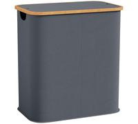 HOMCOM Panier à Linge Double Pliable 80 L Corbeille à Linge Sale avec Couvercle, Poignées Rainurées, Bac à Linge pour Salle de Bain, Chambre à Coucher, Buanderie, Gris