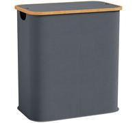 HOMCOM Panier à linge double pliable 80 L corbeille à linge sale avec couvercle, poignées rainurées, gris