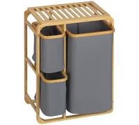 HOMCOM Panier à Linge en Bambou avec 3 Paniers Amovibles 50 cm x 32 cm x 69,7 cm Naturel Gris