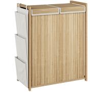HOMCOM Panier à linge en bambou avec couvercle 120 L con 2 sacs à cordon amovibles et lavables poches latérales naturel