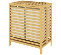 HOMCOM Panier à linge en bambou avec couvercle, 2 paniers, pliable, 64 L, naturel et crème blanche