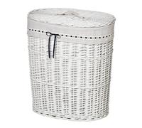 HOMCOM Panier à Linge en Osier avec Couvercle et Sac Intérieur en Tissu Lavable, Blanc