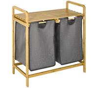 HOMCOM Panier à Linge Panier de Rangement 63,5 x 33 x 73 cm Gris Foncé | Corbeille à Linge, Bac Sale en Bambou, 2 Paniers Amovibles Coulissants en Non-Tissé