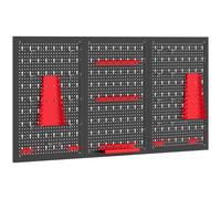 HOMCOM panneau perforé mural 600 x 400 mm, organiseur garage en acier avec 3 panneaux perforés, noir et rouge