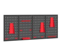 HOMCOM panneau perforé mural 600 x 400 mm, organiseur garage en acier avec 4 panneaux perforés, noir et rouge