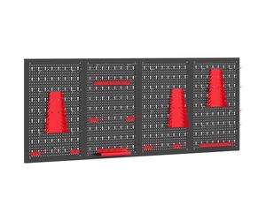 HOMCOM panneau perforé mural 600 x 400 mm, organiseur garage en acier avec 4 panneaux perforés, noir et rouge