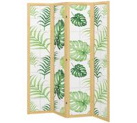 HOMCOM Paravent 4 panneaux, pliable, design bohème, motif tropical, paravent autoportant, cadre en bois, Vert