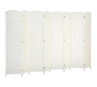 HOMCOM Paravent 8 Panneaux 5.6 pi Blanc tissé Main | Cloison pliante en PP, cadre en pin, séparateur de pièce autoportant, chambre bureau, sans assemblage