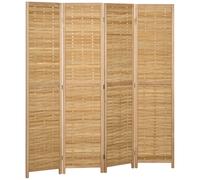 HOMCOM Paravent en bois séparateur de pièce closion de séparation pliable 4 panneaux en bambou 160 x 170 cm naturel clair