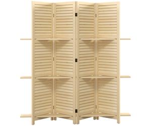 HOMCOM Paravent intérieur 4 panneaux 160L x 170H cm 3 étagères pliables séparateur de pièce portes persiennes naturel
