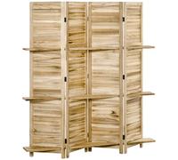 HOMCOM Paravent intérieur 4 Panneaux 162L x 170H cm 3 étagères Pliables séparateur de pièce Portes persiennes Bois de Paulownia Naturel