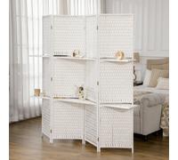 HOMCOM Paravent intérieur 4 panneaux 181L x 180H cm 2 étagères pliables séparateur de pièce bois de pin bambou fibres de papier tressée blanc paille Description:Succombez au charme de ce superbe parav