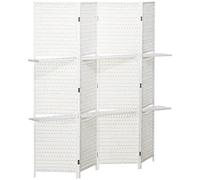 Paravent intérieur - HOMCOM - 4 panneaux 2 étagères pliables séparateur bois bambou tressé - pin - 181x180cm - blanc paille