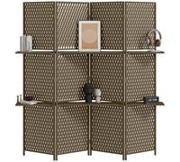 HOMCOM Paravent intérieur 4 Panneaux 181L x 180H cm 2 étagères Pliables séparateur de pièce Bois de pin Bambou Fibres de Papier tressée Marron