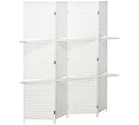 Paravent intérieur - HOMCOM - 4 panneaux 2 étagères pliables séparateur bois bambou tressé - pin - 181x180cm - blanc paille