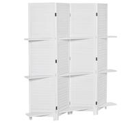 HOMCOM Paravent intérieur 4 Panneaux 3 étagères Pliables séparateur de pièce Portes persiennes Bois de Paulownia Blanc