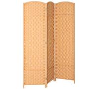 HOMCOM Paravent Intérieur en Bois 3 Panneaux 135 x 180 cm Brun Clair | Séparateur de Pièce Pliable, pour Salon, Chambre à Coucher, Maison