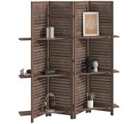 HOMCOM Paravent Intérieur en Bois 4 Panneaux 160 x 170 cm Noyer | Séparateur de Pièce Pliable avec 3 Étagères, Cloison de Séparation, Salon, Chambre à Coucher, Maison