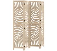 HOMCOM Paravent interieur en bois 4 panneaux 160 x 170 cm, pliable et portable, motif de feuille, design amovible, bois naturel