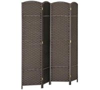 HOMCOM Paravent Interieur en Bois 4 Panneaux 160 x 170 cm Pliable Marron | Séparateur de Pièce Pliable, Finition Tissée, Closion de Séparation, Salon, Chambre À Coucher, Maison