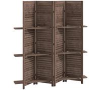 HOMCOM Paravent intérieur en bois 4 panneaux 160 x 170 cm, séparateur de pièce pliable avec 3 étagères, noyer