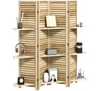 HOMCOM Paravent intérieur en bois 4 panneaux 160 x 170 cm, séparateur de pièce pliable avec 3 étagères, bois naturel