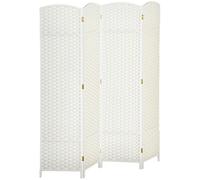 HOMCOM Paravent Interieur en Bois 4 Panneaux 160 x 170 cm séparateur de pièce Pliable avec Finition tissée, closion de séparation pour Salon, Chambre à Coucher, Maison, Blanc