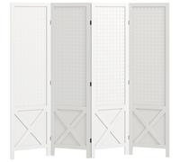 HOMCOM Paravent intérieur en bois 4 panneaux séparateur de pièce pliable panneau perforé 152 x 1,7 x 144,5 cm blanc