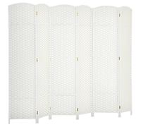 HOMCOM Paravent Interieur en Bois 6 Panneaux 240 x 170 cm Blanc | Séparateur de Pièce Pliable, Finition Tissée, Closion de Séparation, Salon, Chambre À Coucher, Maison