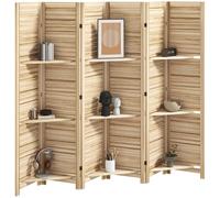 HOMCOM Paravent Intérieur en Bois 6 Panneaux 240 x 170 cm Bois Naturel | Séparateur de Pièce Pliable avec 3 Étagères, Cloison de Séparation, Salon, Chambre à Coucher, Maison