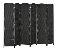 HOMCOM Paravent Interieur en Bois 6 Panneaux 240 x 170 cm Noir | Séparateur de Pièce Pliable, Finition Tissée, Closion de Séparation, Salon, Chambre À Coucher, Maison