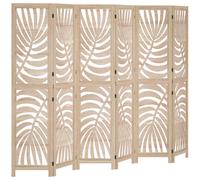 HOMCOM Paravent interieur en bois 6 panneaux 240 x 170 cm, pliable et portable, motif de feuille, design amovible, bois naturel