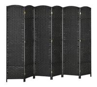 HOMCOM Paravent Interieur en Bois 6 Panneaux 240 x 170 cm séparateur de pièce Pliable avec Finition tissée, closion de séparation pour Salon, Chambre à Coucher, Maison, Noir