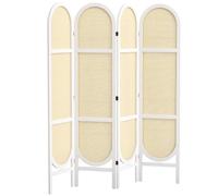 HOMCOM Paravent Interieur en Bois Pliable 4 Panneaux 170 x 160 cm Blanc | Séparateur de Pièce Portable, Motif Tissé à la Main, Cloison de Séparation pour Salon Chambre à Coucher Maison