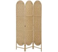 HOMCOM Paravent Interieur Ovale 3 Panneaux Léger 120 x 170 cm Bois Naturel | Séparateur de Pièce Pliable, Tissé, Style Bohème, Cloison de Séparation, pour Salon Chambre à Coucher Maison