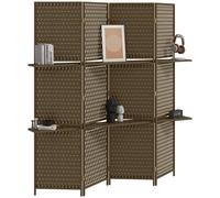 HOMCOM Paravent intérieur séparateur de pièce 4 panneaux 2 étagères bois de pin tressée fibres de papier 181 x 180 cm marron