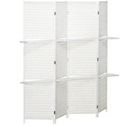 HOMCOM Paravent intérieur Séparateur de pièce 4 panneaux pliables raccordés 3 étagères style contemporain avec apparence tressée blanc