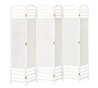 HOMCOM Paravent intérieur séparateur de pièce 6 Panneaux Pliables 242L x 170H cm Bois de peuplier Bambou Fibres de Papier tressée Blanc Paille