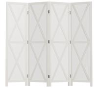 HOMCOM Paravent Rustique 4 Panneaux en Paulownia Blanc Chic Campagne 182x170cm Aosom France