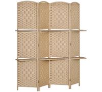HOMCOM Paravent séparateur de pièce 4 panneaux 160 x170 cm avec 2 étagères, pliable, en bois