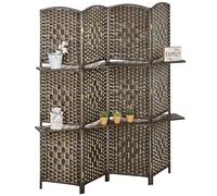 HOMCOM Paravent séparateur de pièce 4 Panneaux 160 x170 cm avec 2 étagères, Pliable, en Bois pour Le Bureau, Salon, Chambre, Marron