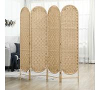 HOMCOM Paravent Séparateur d'Espaces 4 Panneaux 160x170 cm avec Partie Supérieure Arquée Tissé à la Main Séparateur Pliable Naturel