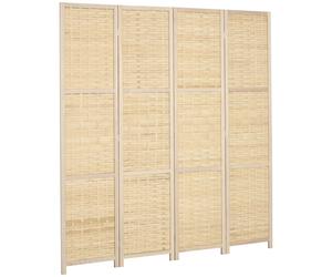 HOMCOM Paravent Séparateur d'Intérieur à 4 Panneaux en Bois et Bambou, Pliable et Gain de Place Hauteur 170cm, Marron