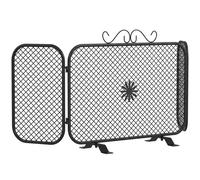 HOMCOM Pare-étincelles de Cheminée Pliable à 3 Panneaux en Métal avec Base Amovible, Motif Floral, 90x16x40 cm, Noir