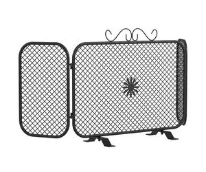 HOMCOM Pare-étincelles de Cheminée Pliable à 3 Panneaux en Métal avec Base Amovible, Motif Floral, 90x16x40 cm, Noir