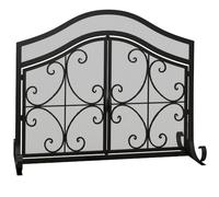 HOMCOM Pare-feu cheminée Double Porte Magnétiques 105 x 40 x 80,5 cm Noir | Grille de Protection pour Cheminée, Panneau Unique en Maille d'Acier, Sommet Arqué